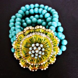 Vintage Faux Turquoise Chartreuse Enamel Bracelet